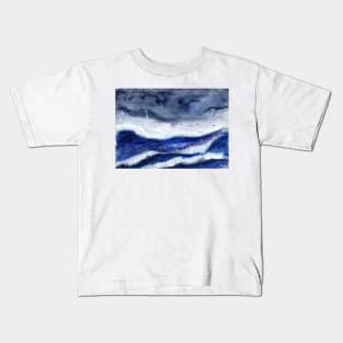 Wild Ocean with Thunderstorm Watercolor Mixed Media Kids T-Shirt